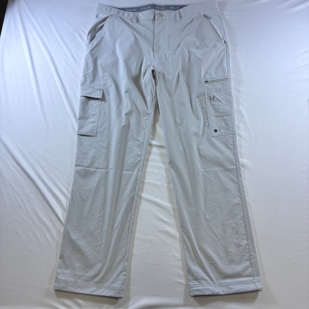Huk Pursuit Mens Cargo Fishing Pants Light Gray Tech Outdoor 42W x 32L